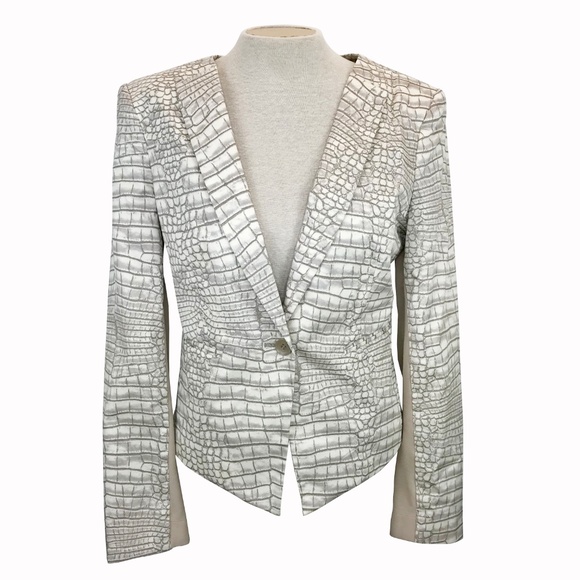 BCBGMaxAzria Jackets & Blazers - BCBGMaxazria Tan Cream Jordyn Croc Jacket L